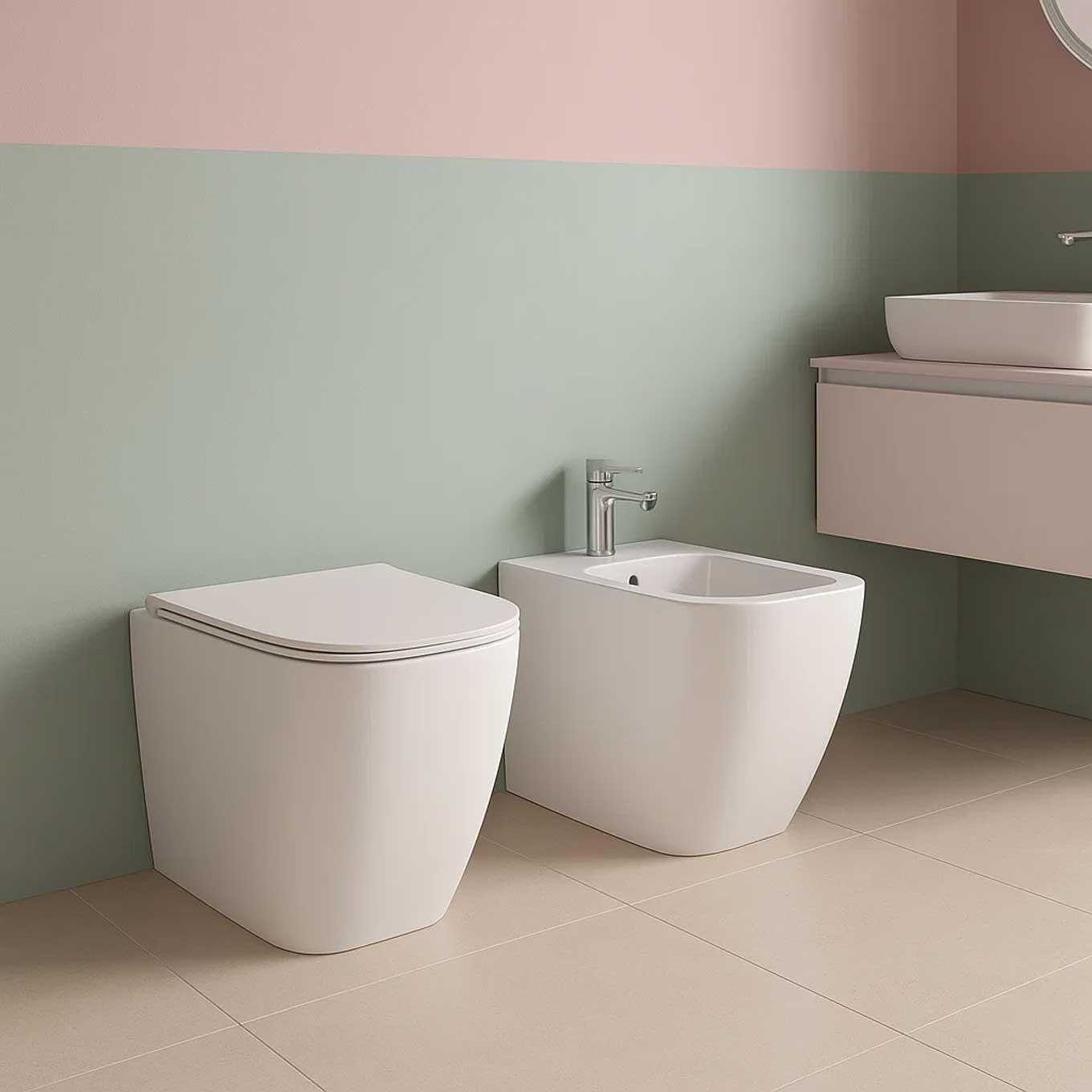 Sanitari filoparete con scarico Multi senza brida 50x36 cm modello Genesis Ceramica Globo - sedile soft close
