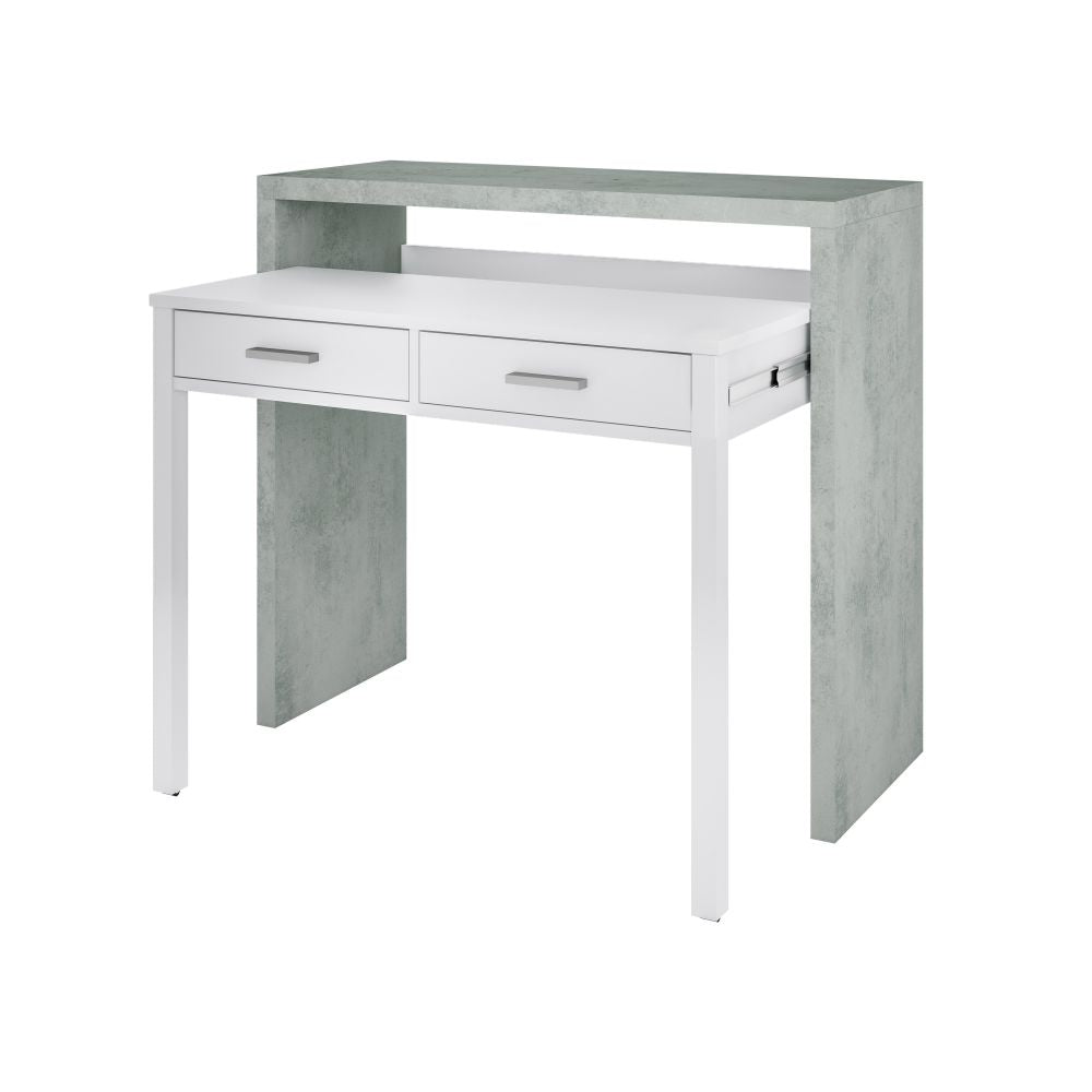 Scrivania estensibile salvaspazio con due cassetti - Bianco e cemento by CeramicStore | Lo specialista del tuo bagno