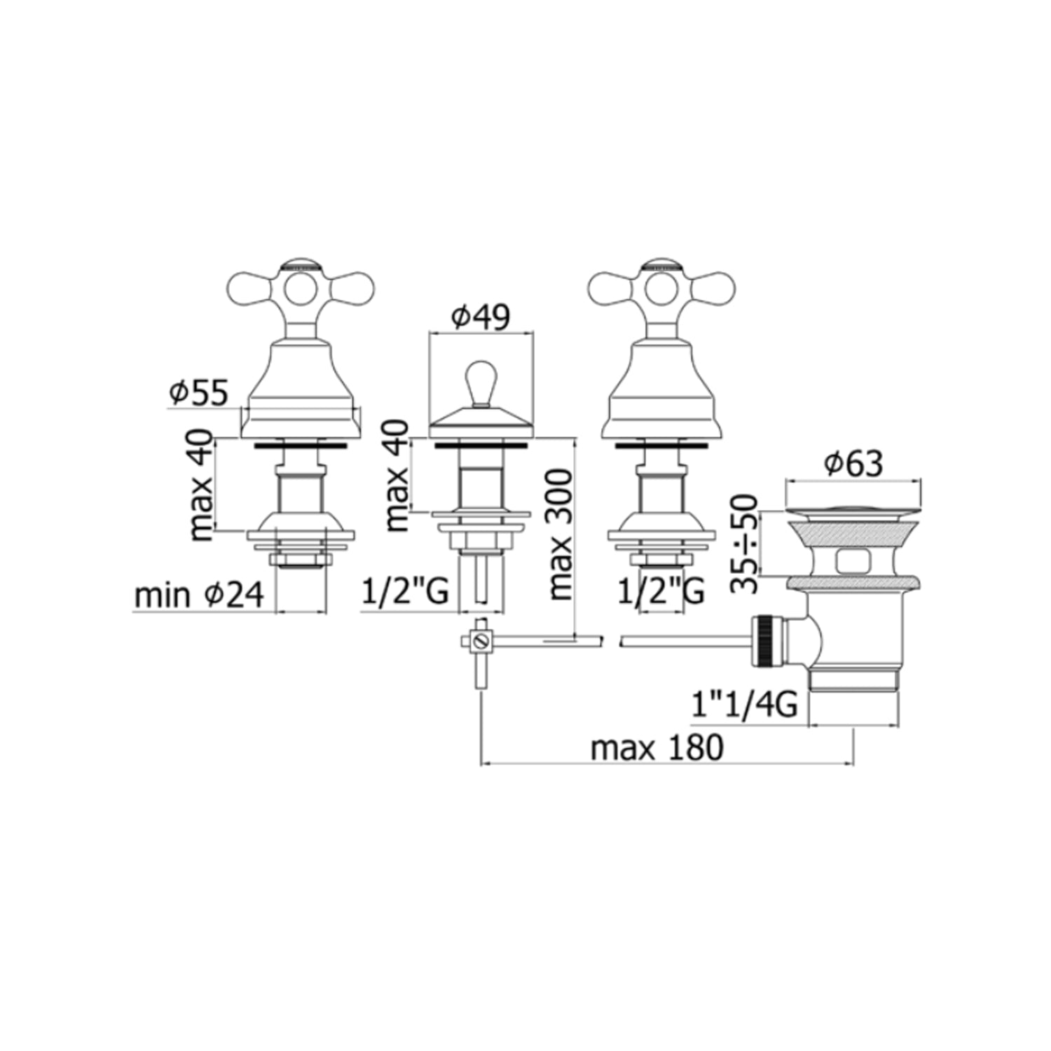 Grifo bidé 3 orificios serie Iris modelo IRV116CR Cromado Paffoni