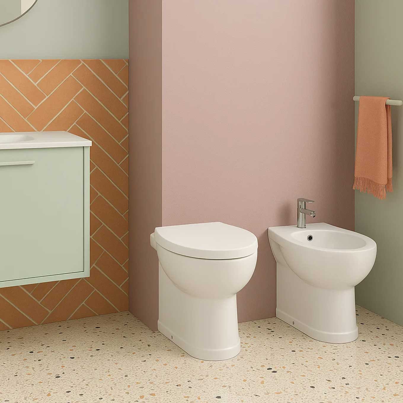 Wandbündige Sanitäranlagen mit universellem Ablauf und Soft-Close-Sitz Serie Isola 48x38 cm - Mattweiß