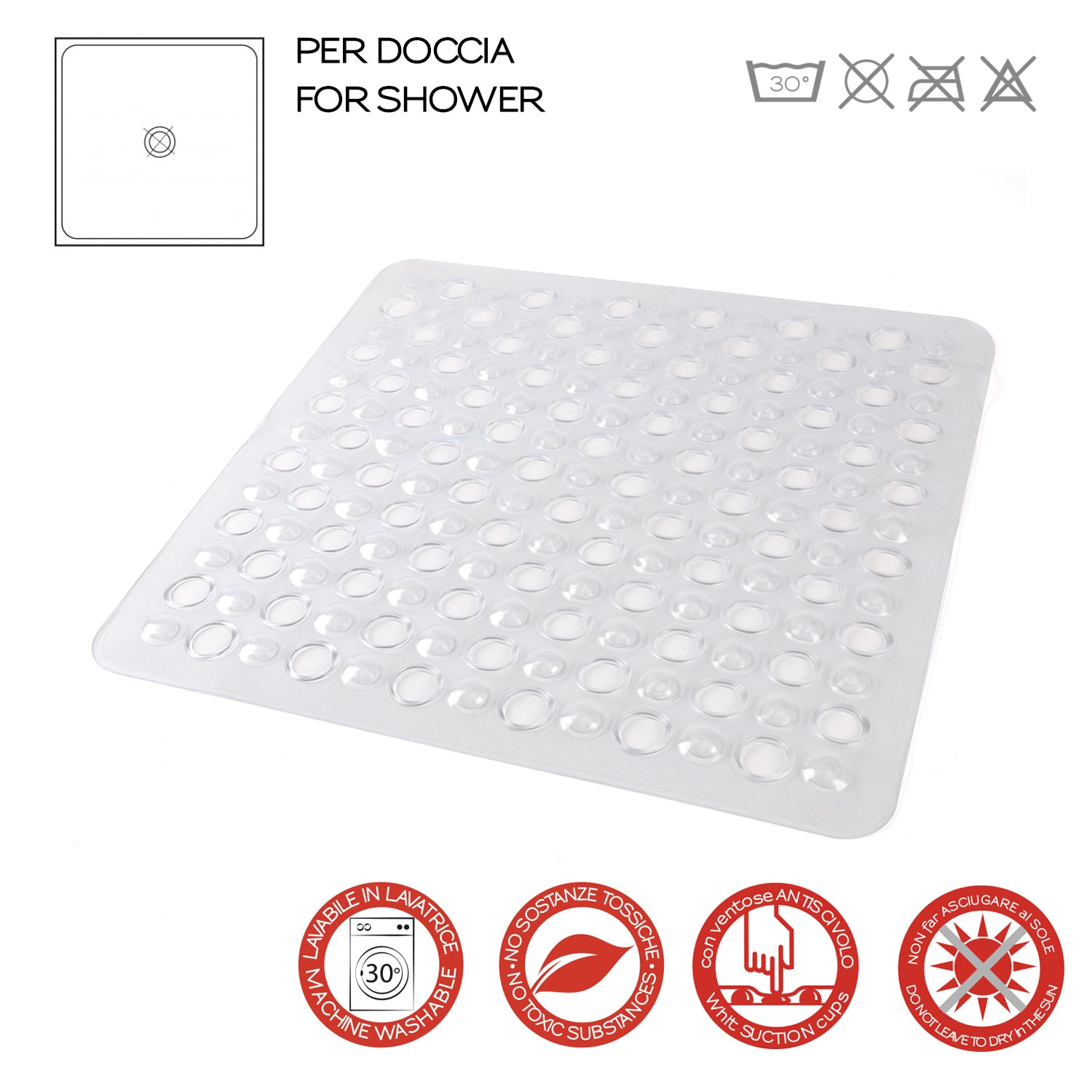Tappeto antiscivolo doccia 50x50 modello Maim di Gedy - Trasparente by CeramicStore | Lo specialista del tuo bagno