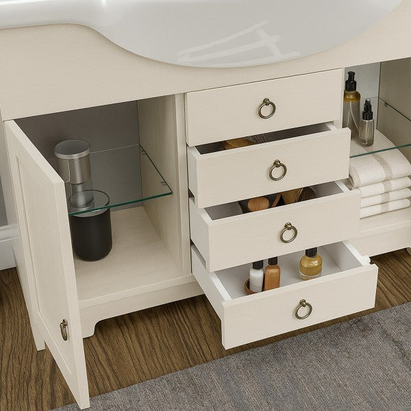 Floor-standing bathroom cabinet with mirror and integrated sink Cubi&Co model Sagittario - White Decapé