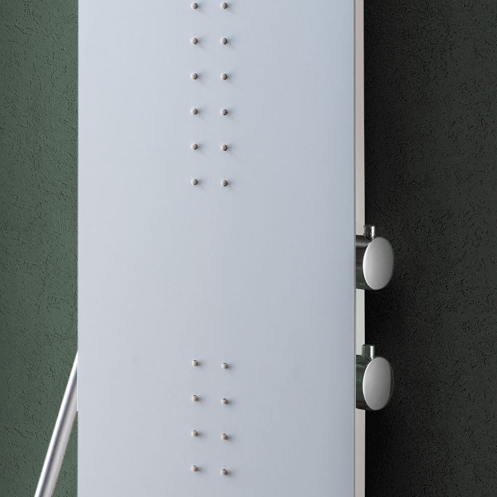 Pannello Doccia in acciaio inox verniciato bianco con miscelatore a 4 vie soffione con cascata, idromassaggio, flessibile e doccetta Monte Bianco