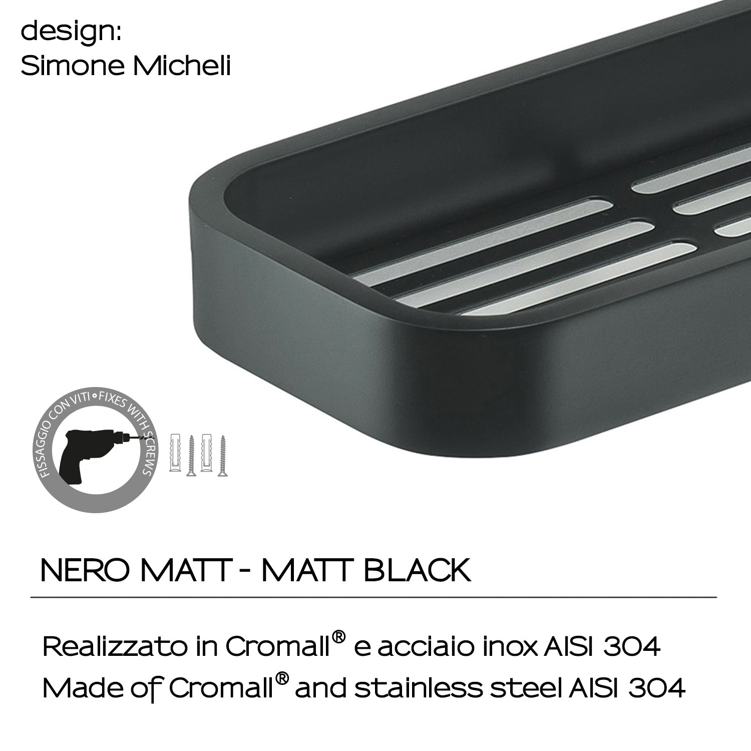 Portaoggetti doccia Rettangolare Outline in Acciaio Inox AISI 304 di Gedy - Nero Matt by CeramicStore | Lo specialista del tuo bagno