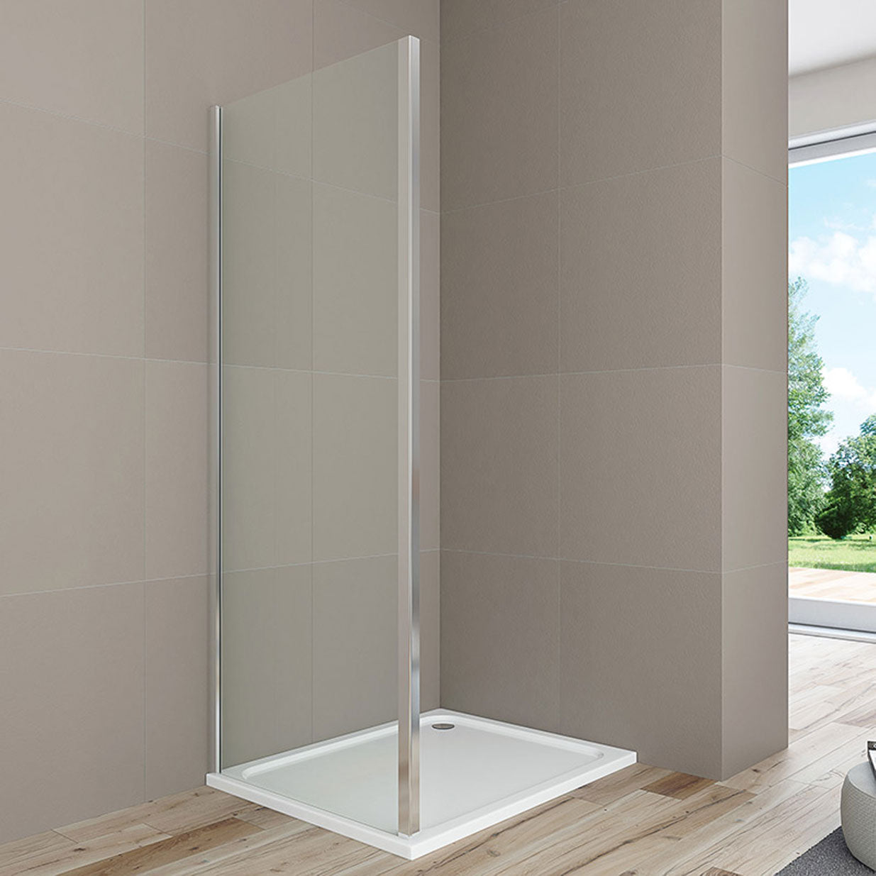 Lato fisso Perla 80 cm alluminio brillantato e cristallo trasparente anticalcare collezione Perla By Docciago