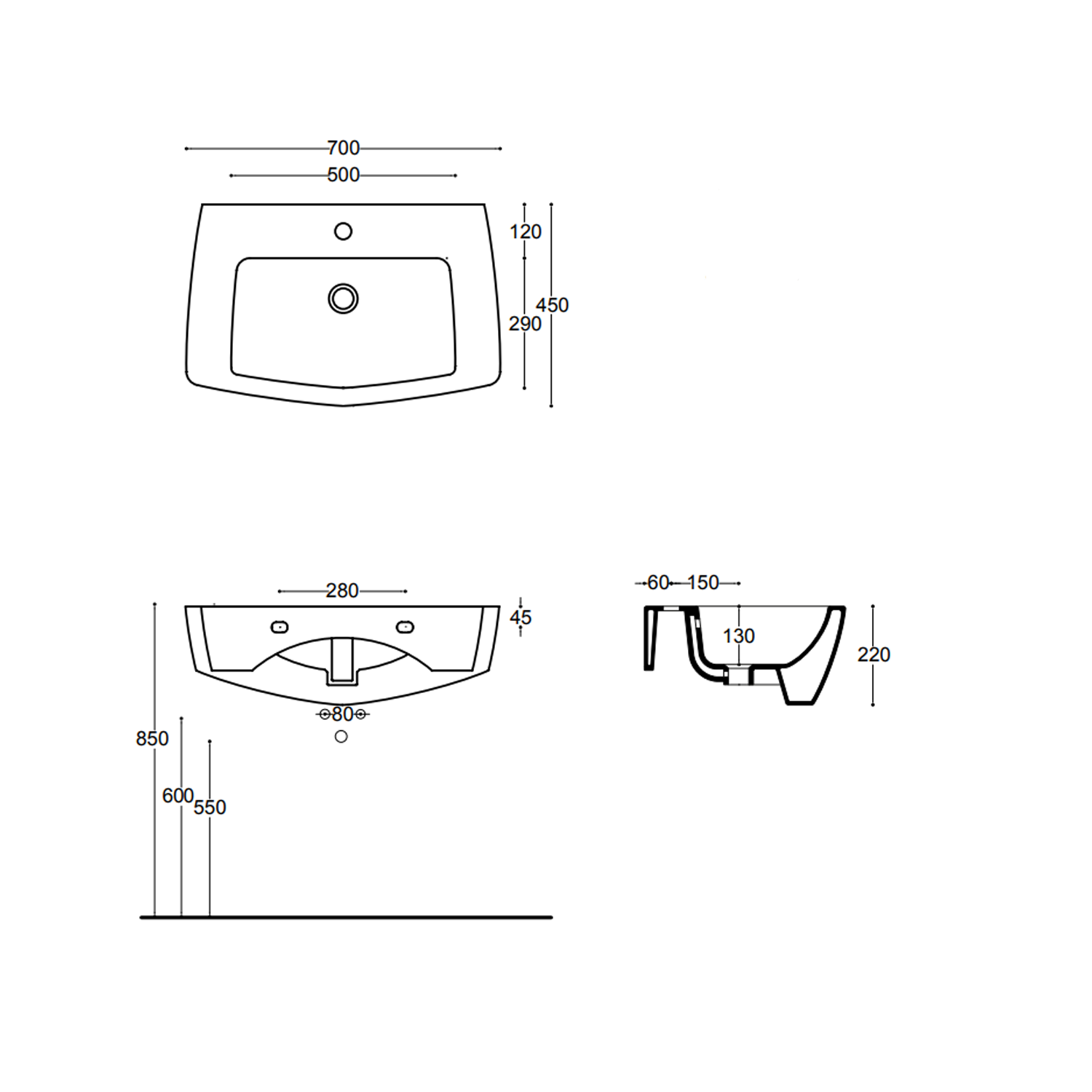 Lavabo sospeso Althea modello Oceano 70x45 cm