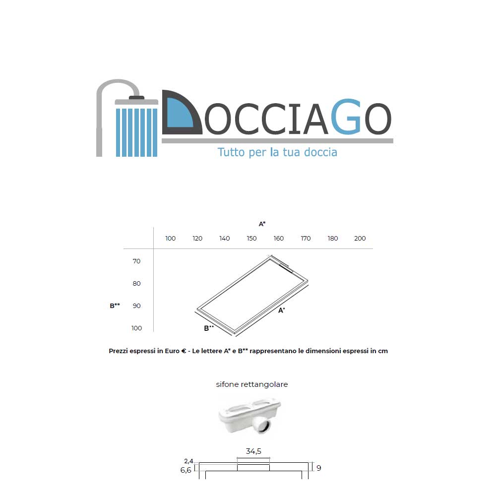 Piatto doccia Lithos 70x100 colore Grigio effetto pietra con scarico laterale nascosto