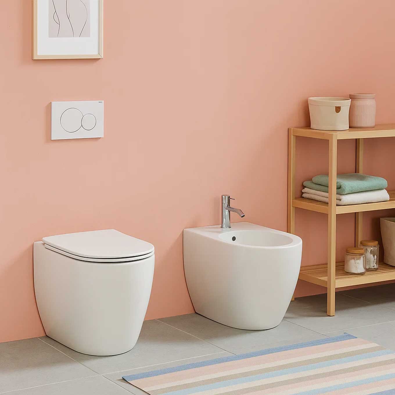Wall-hung toilet Skip 55 series in white ceramic with soft-close seat cover - Ceramic design