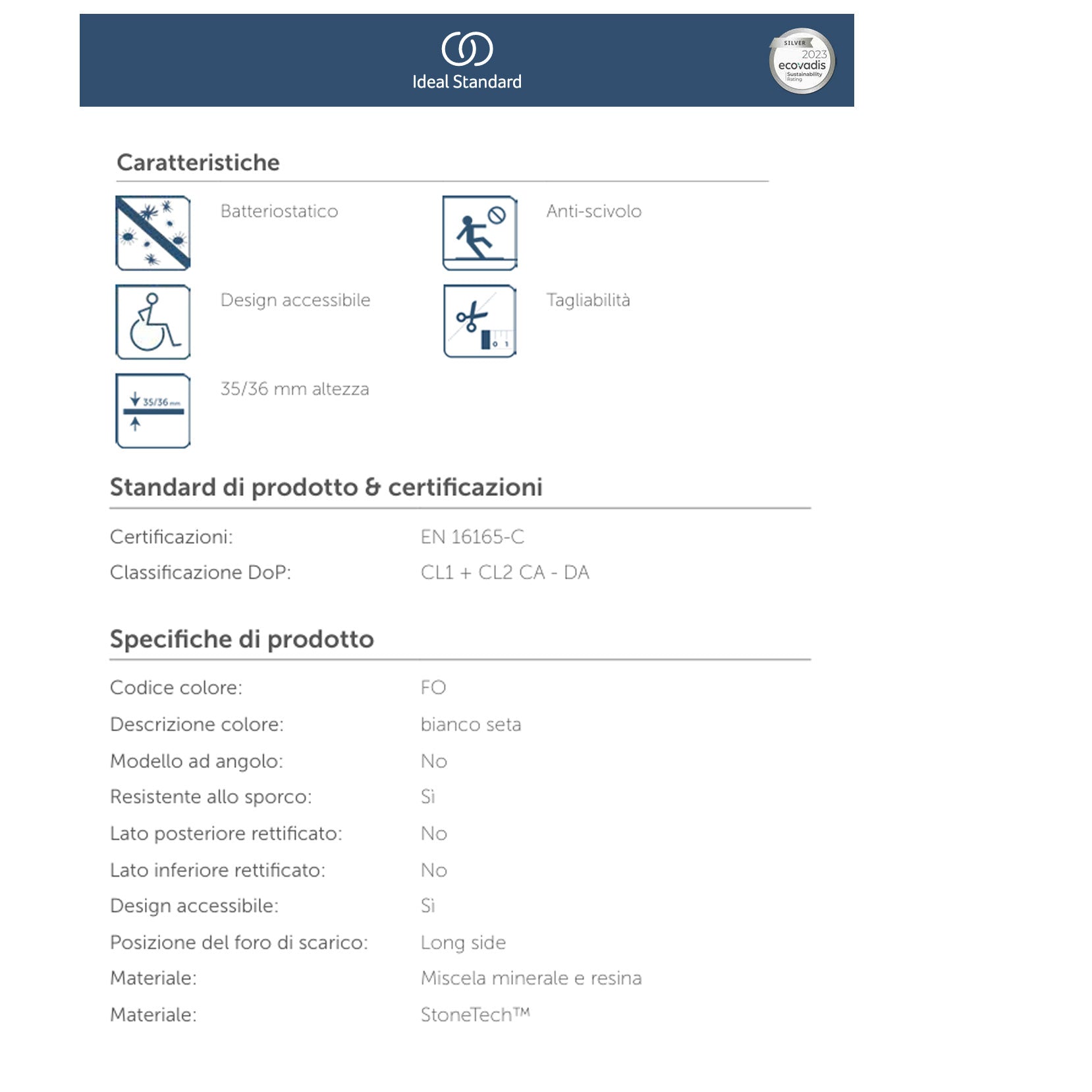 Piatto Doccia Ideal Standarad Ultra Flat Evo 90x160 cm Bianco Seta in StoneTech completo di copripiletta