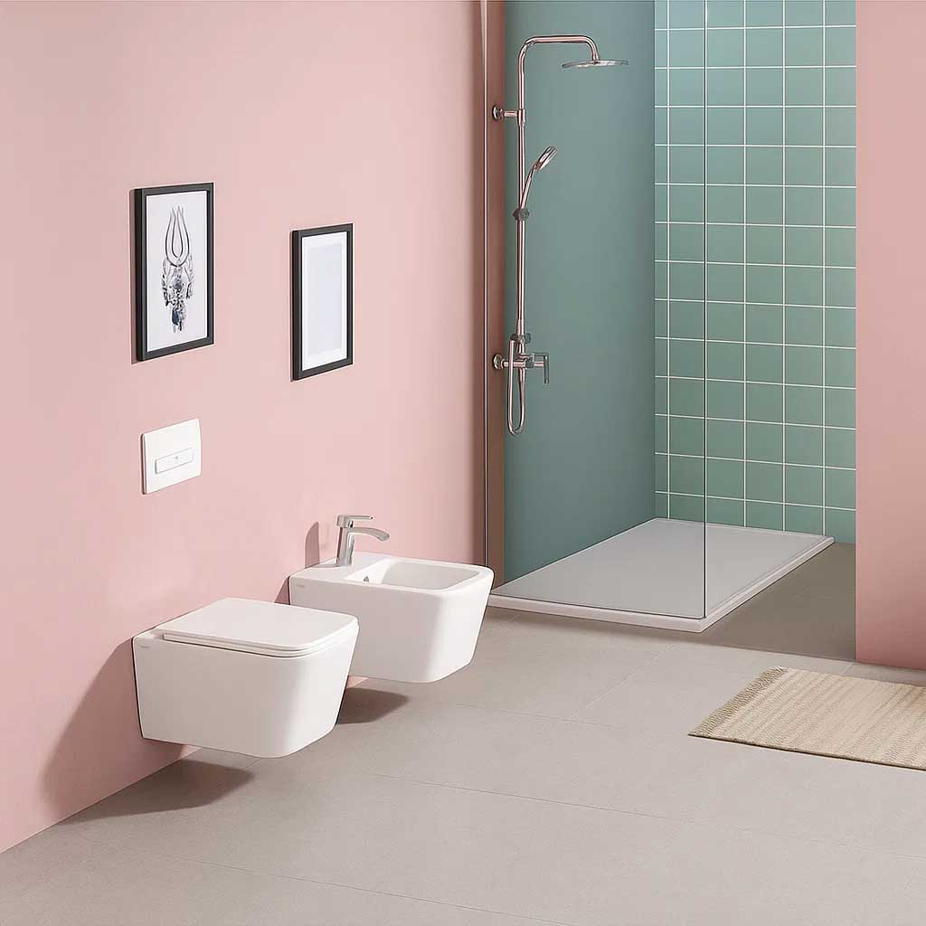 Hängende Badezimmer-Sanitäranlagen mit WC-Sitz BathCore Modell Velvet Rimless/Tornado Quiet 49x34 cm - Weiß