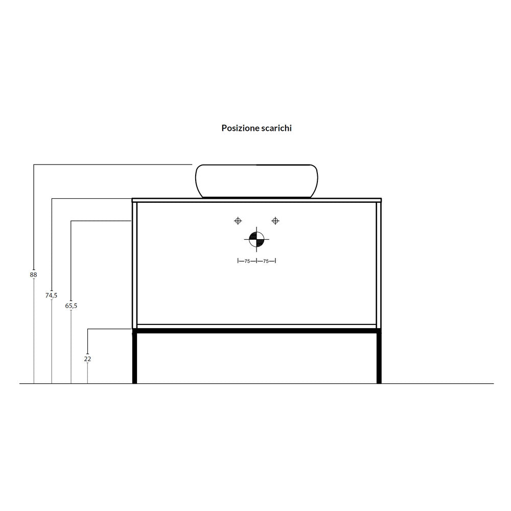 Mobile Sospeso 2 Cassetti 80 CM colore Verde Petrolio con lavabo e specchio tondo da 60 CM Venus