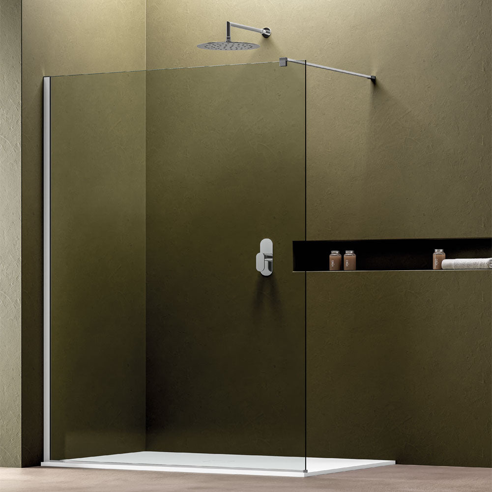 Parete walk-in Perla 90 cm in alluminio brillantato e cristallo trasparente 8 mm Anticalcare