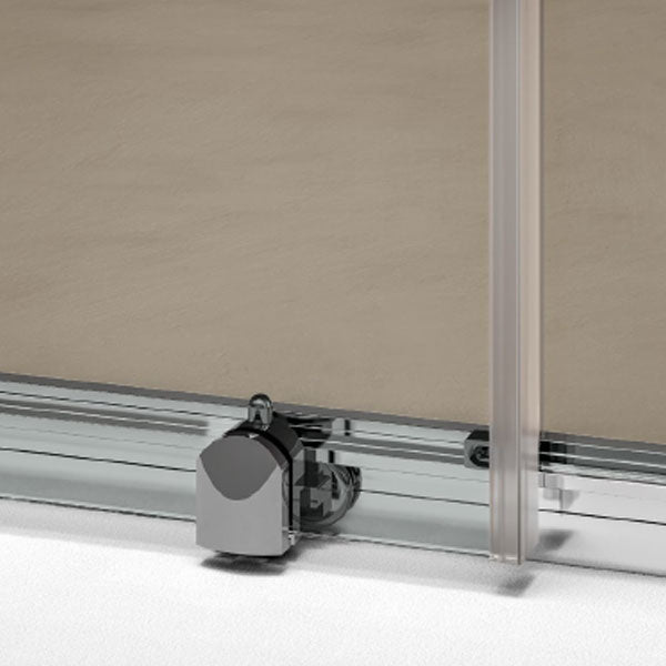 Porta scorrevole Perla 150 cm alluminio brillantato e cristallo trasparente anticalcare con anta sganciabile