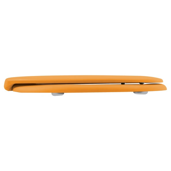 Sedile WC universale modello KLAK realizzato in Thermo Dur Colore Arancione e Cerniere in acciaio inox