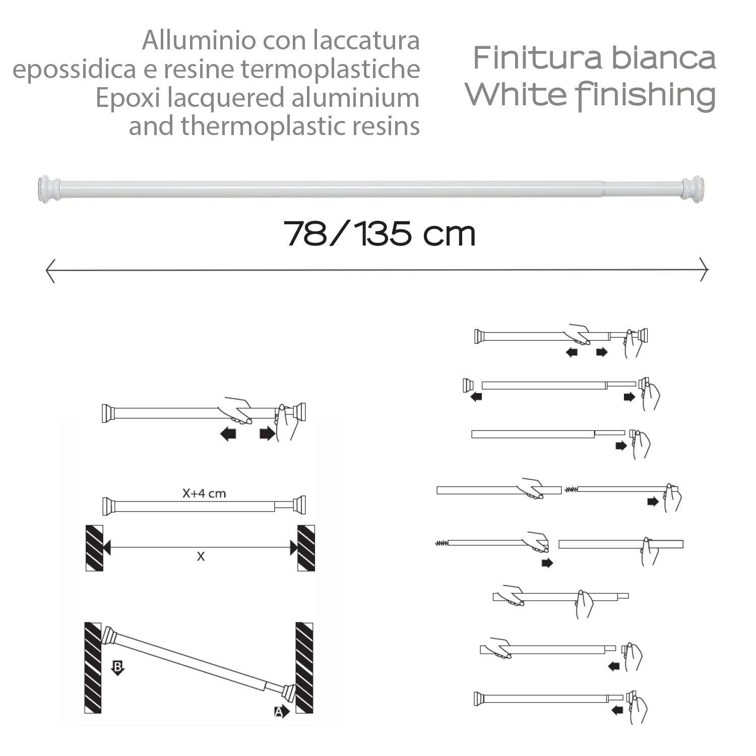 Asta doccia estensibile 80/135 cm in alluminio di Gedy - Bianco by CeramicStore | Lo specialista del tuo bagno