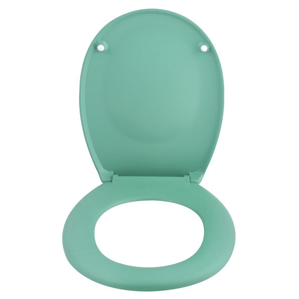 Sedile WC universale modello KLAK realizzato in Thermo Dur Colore Verde Menta e Cerniere in acciaio inox
