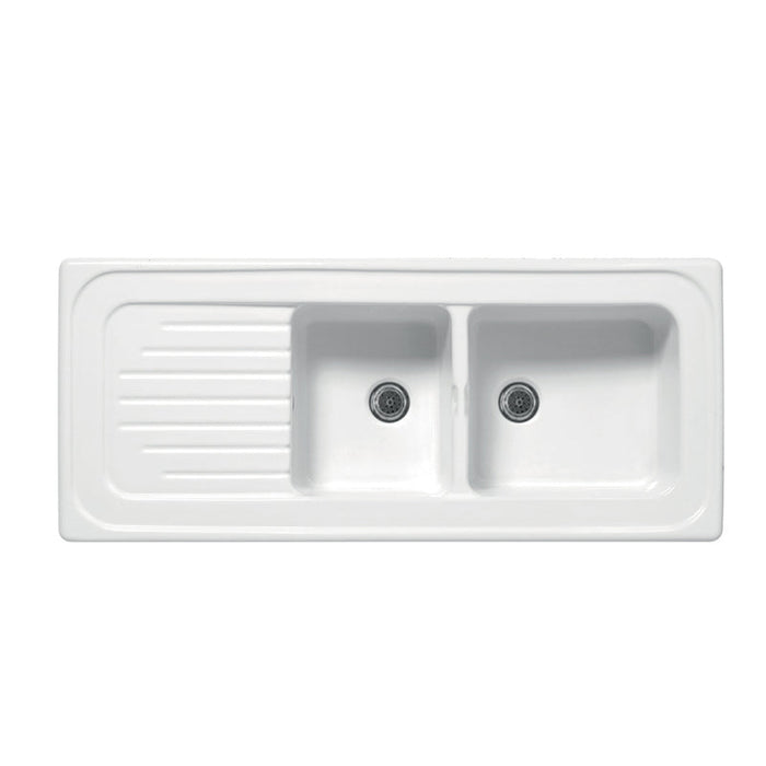 Lavello da incasso in ceramica a 2 vasche – 116x50 cm, bianco