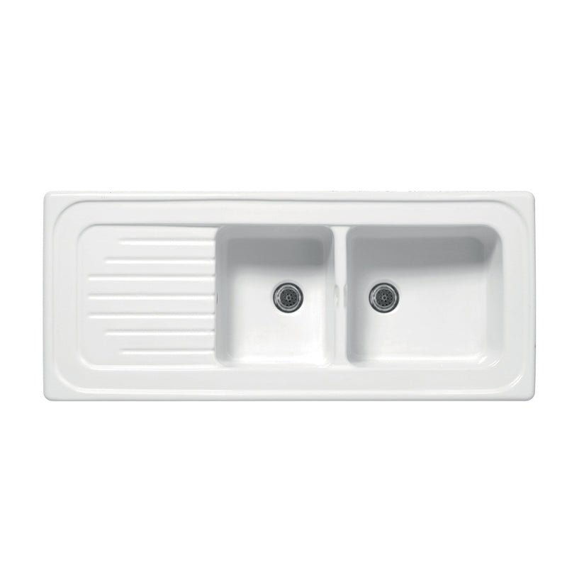 Lavello da incasso in ceramica a 2 vasche – 116x50 cm, bianco
