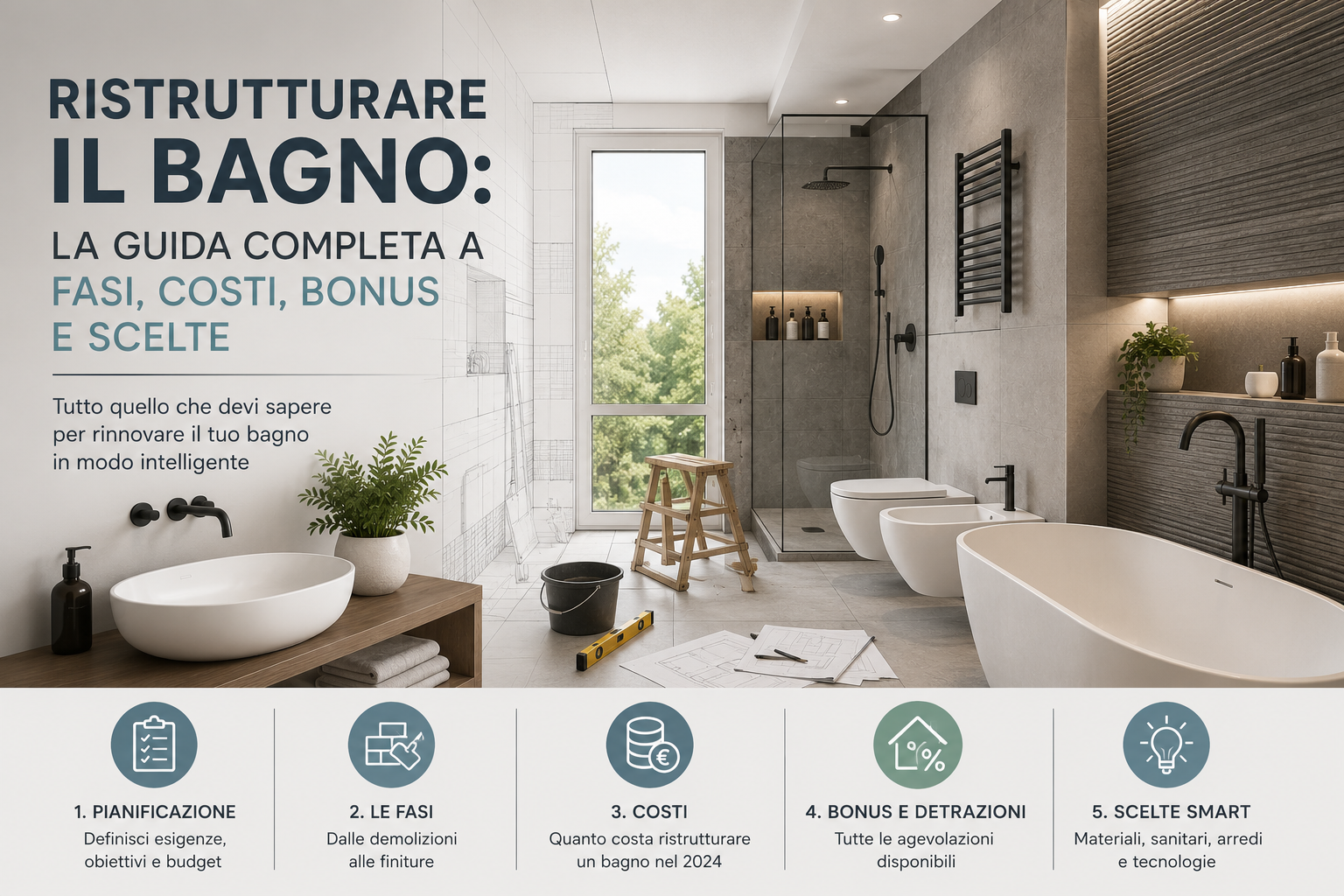 Ristrutturare il bagno: la guida completa a fasi, costi, bonus e scelte