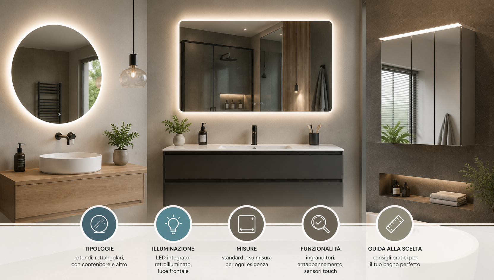 Specchi da bagno: la guida completa a tipologie, illuminazione e misure