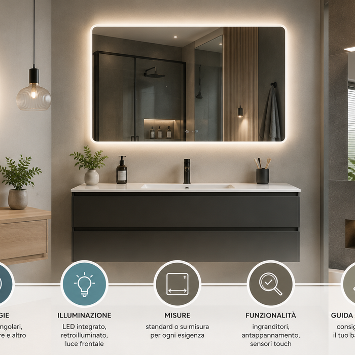 Specchi da bagno: la guida completa a tipologie, illuminazione e misure