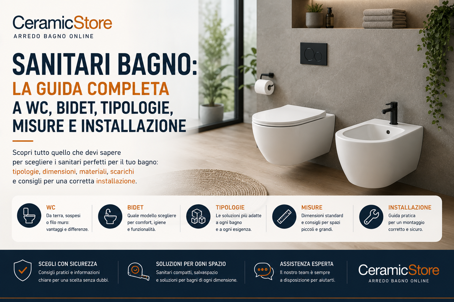 Sanitari bagno: la guida completa a WC, bidet, tipologie, misure e installazione