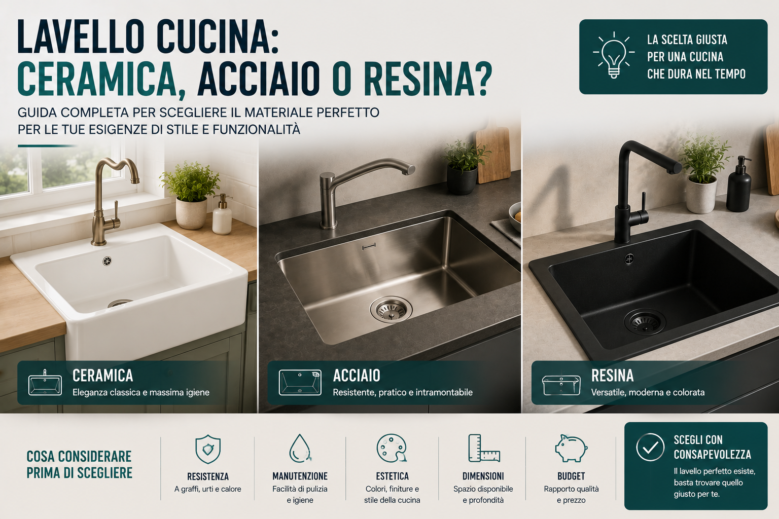 Lavello cucina: ceramica, acciaio o resina?