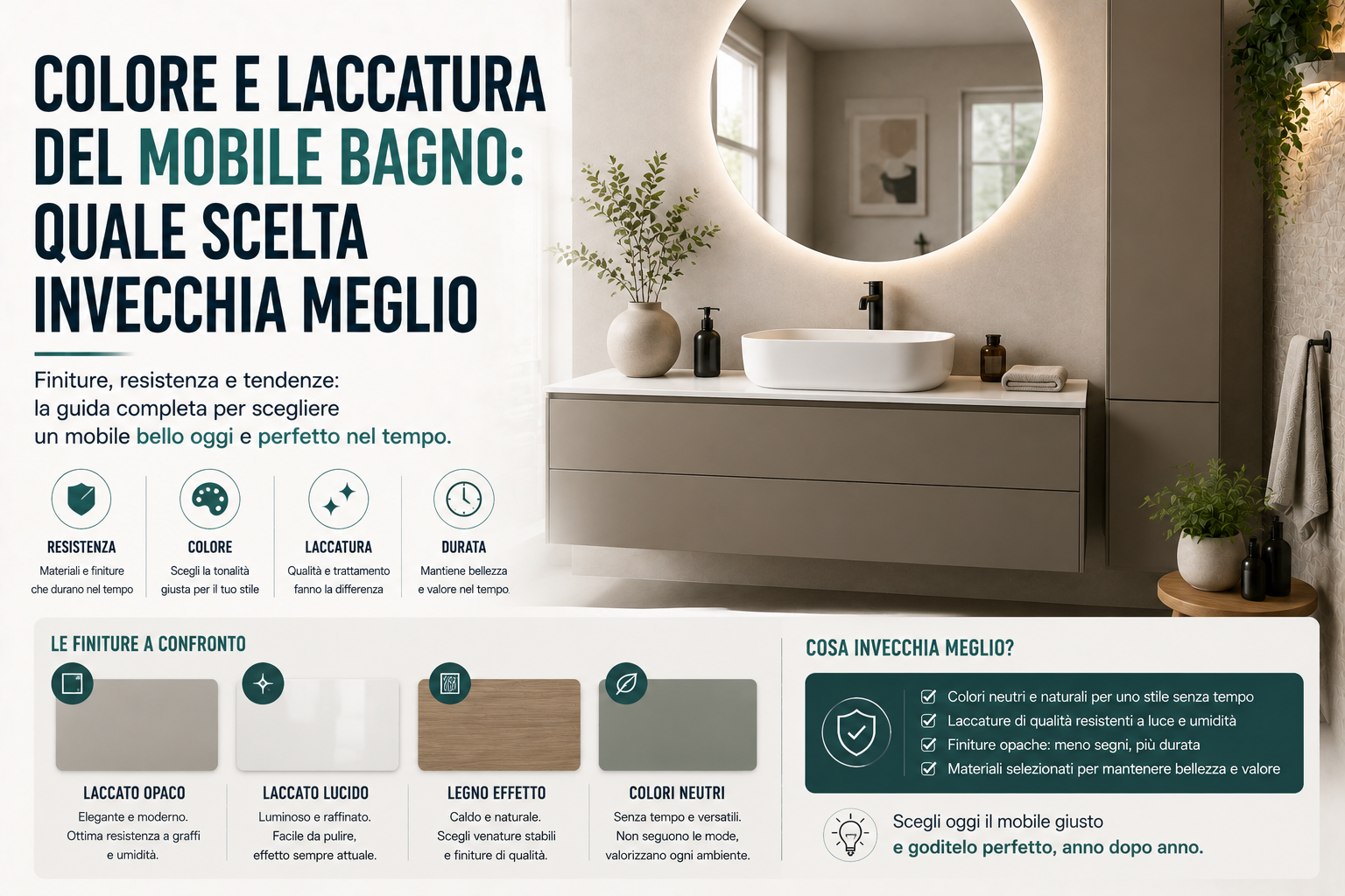 Colore e laccatura del mobile bagno: quale scelta invecchia meglio