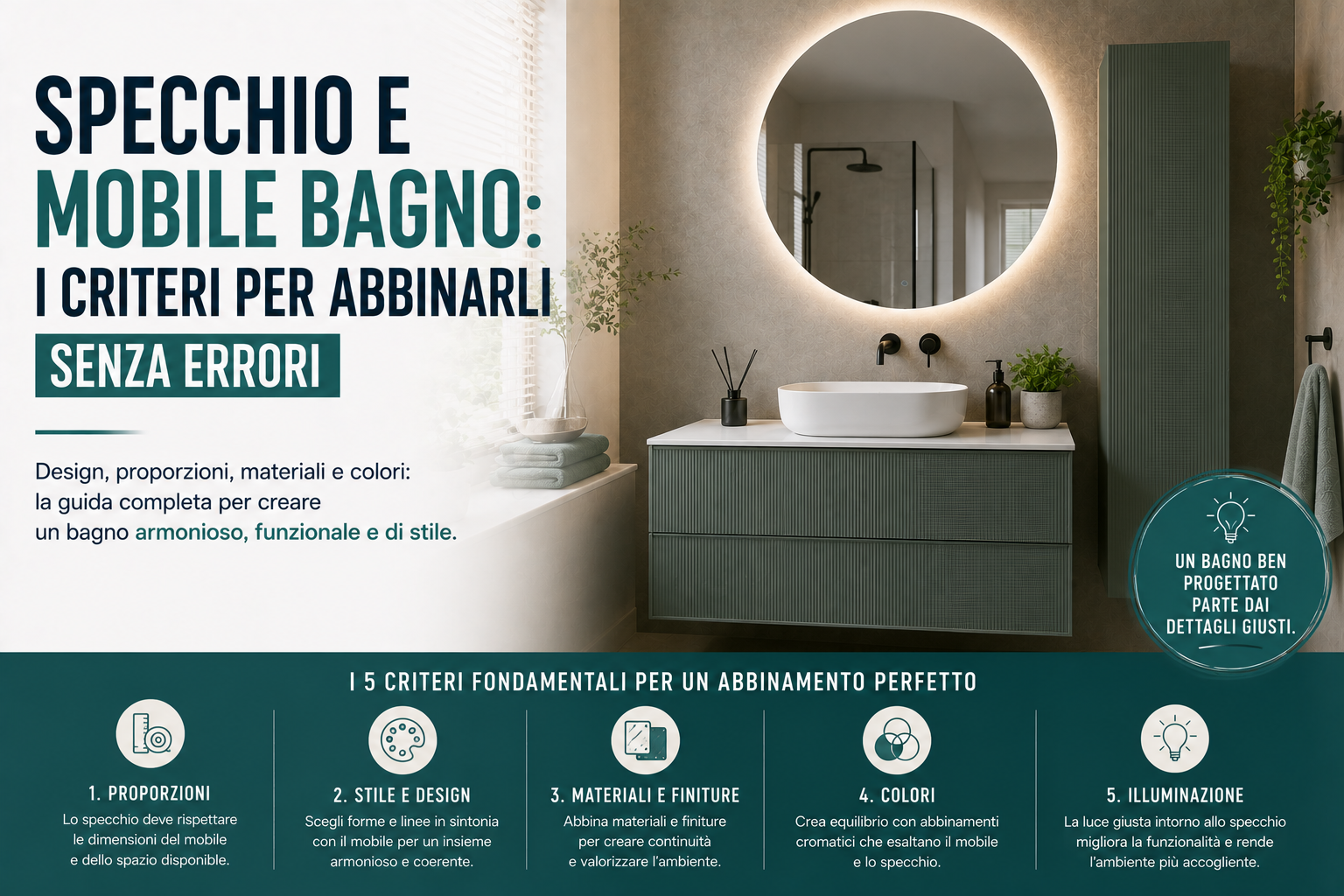 Specchio e mobile bagno: i criteri per abbinarli senza errori