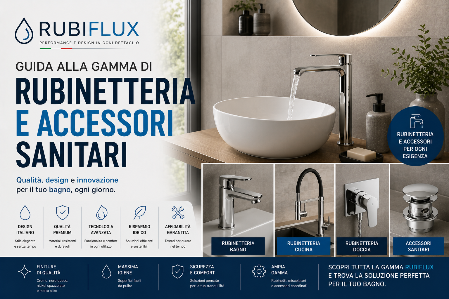 Rubiflux: guida alla gamma di rubinetteria e accessori sanitari