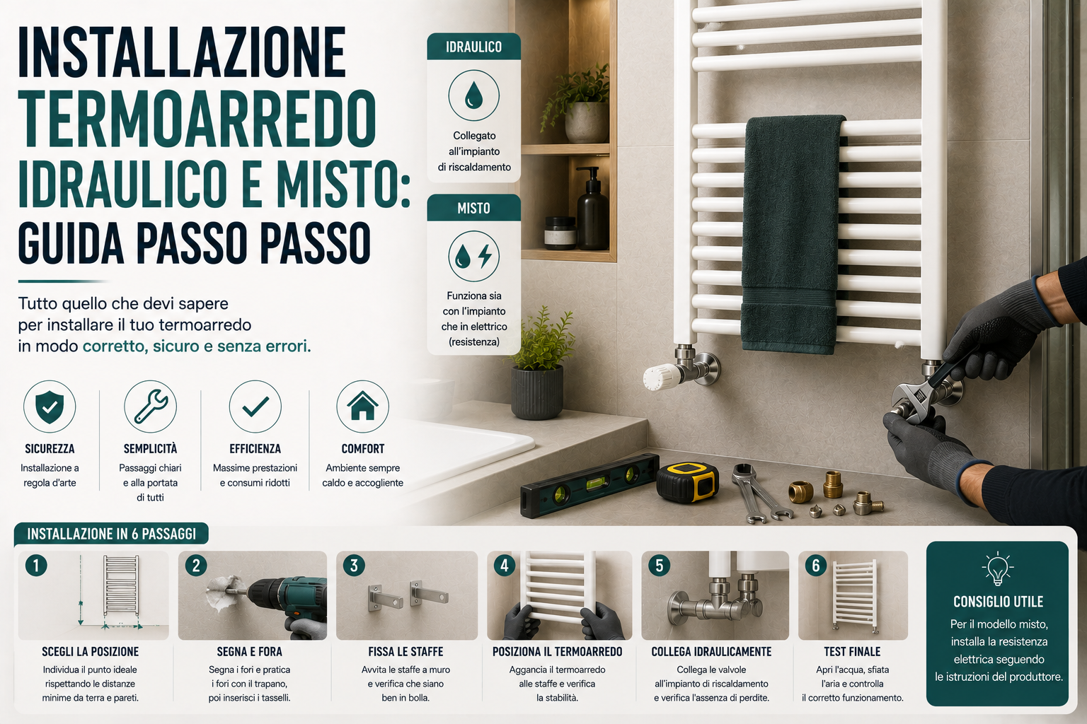 Installazione termoarredo idraulico e misto: guida passo passo