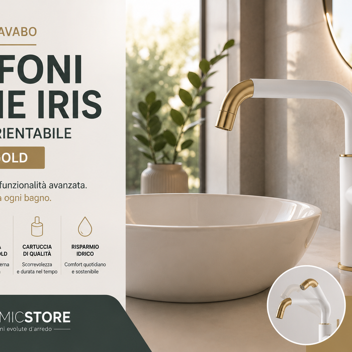Batteria lavabo Paffoni serie Iris – canna orientabile, Bianco/Gold