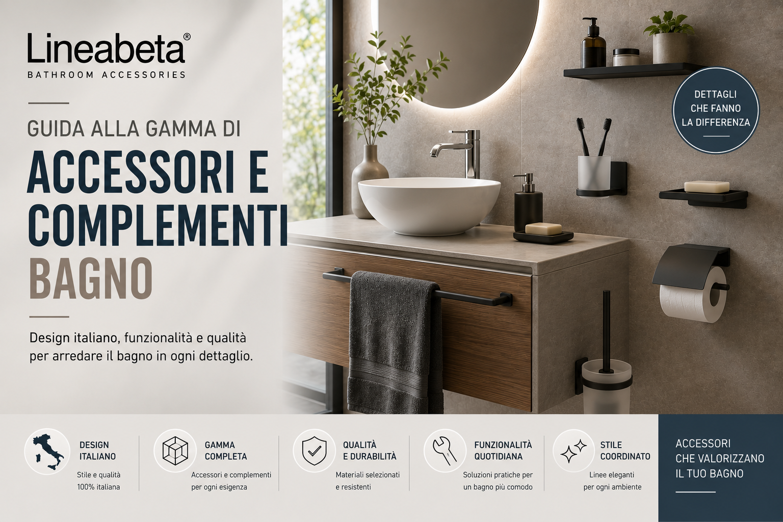 Lineabeta: guida alla gamma di accessori e complementi bagno