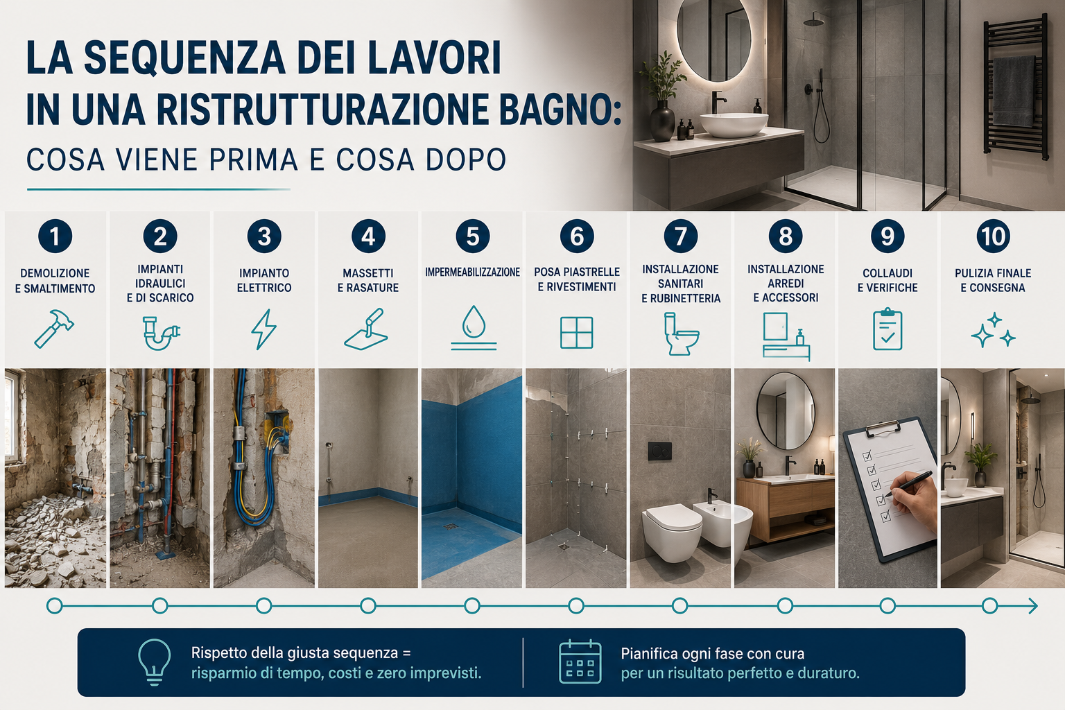 La sequenza dei lavori in una ristrutturazione bagno: cosa viene prima e cosa dopo