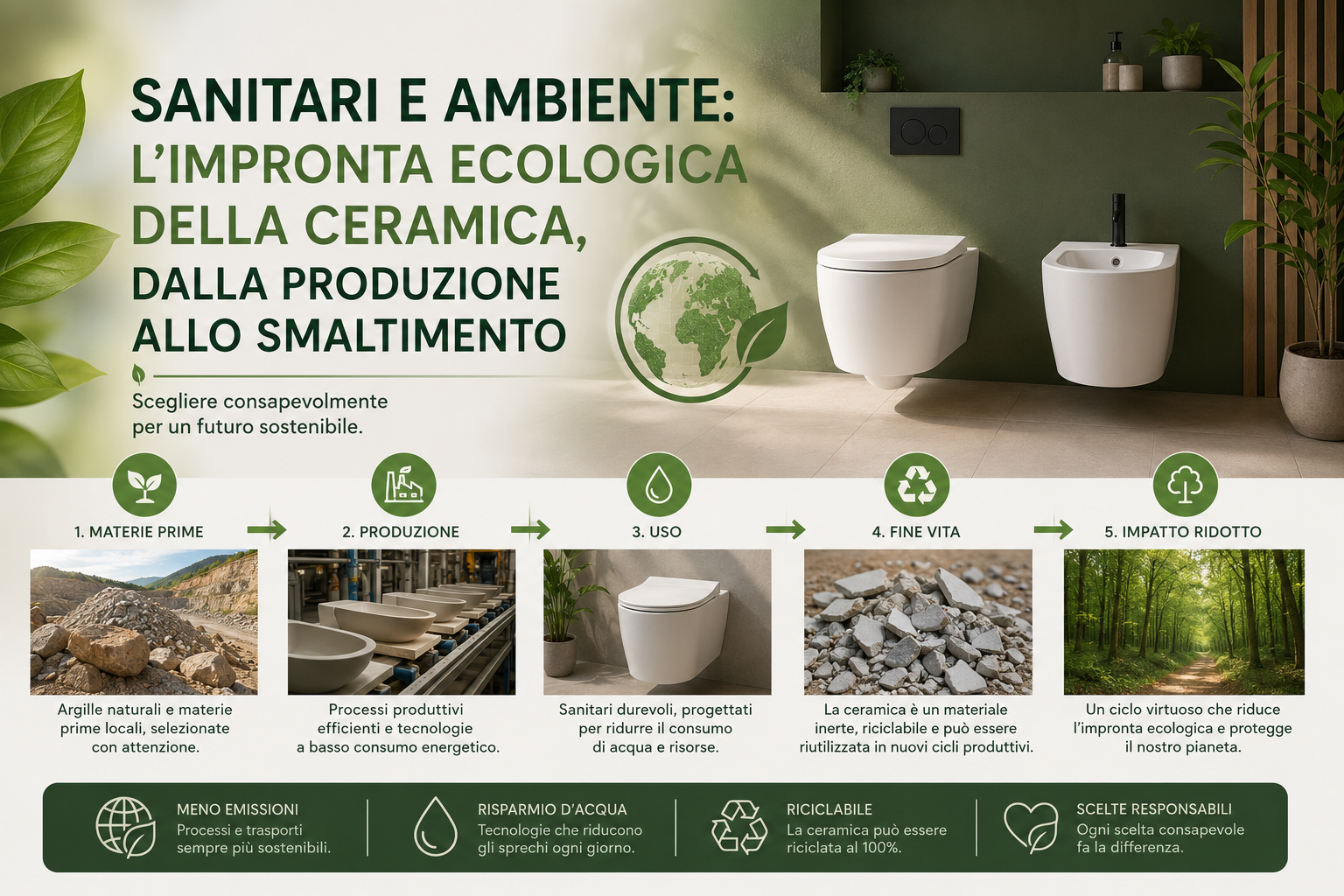 Sanitari e ambiente: l'impronta ecologica della ceramica, dalla produzione allo smaltimento