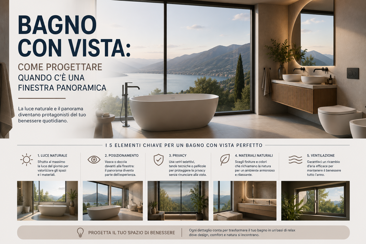 Bagno con vista: come progettare quando c'è una finestra panoramica