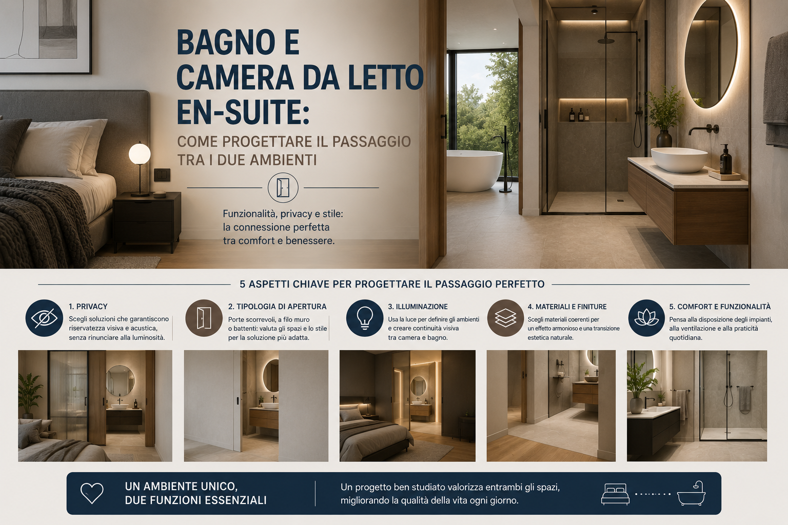 Bagno e camera da letto en-suite: come progettare il passaggio tra i due ambienti