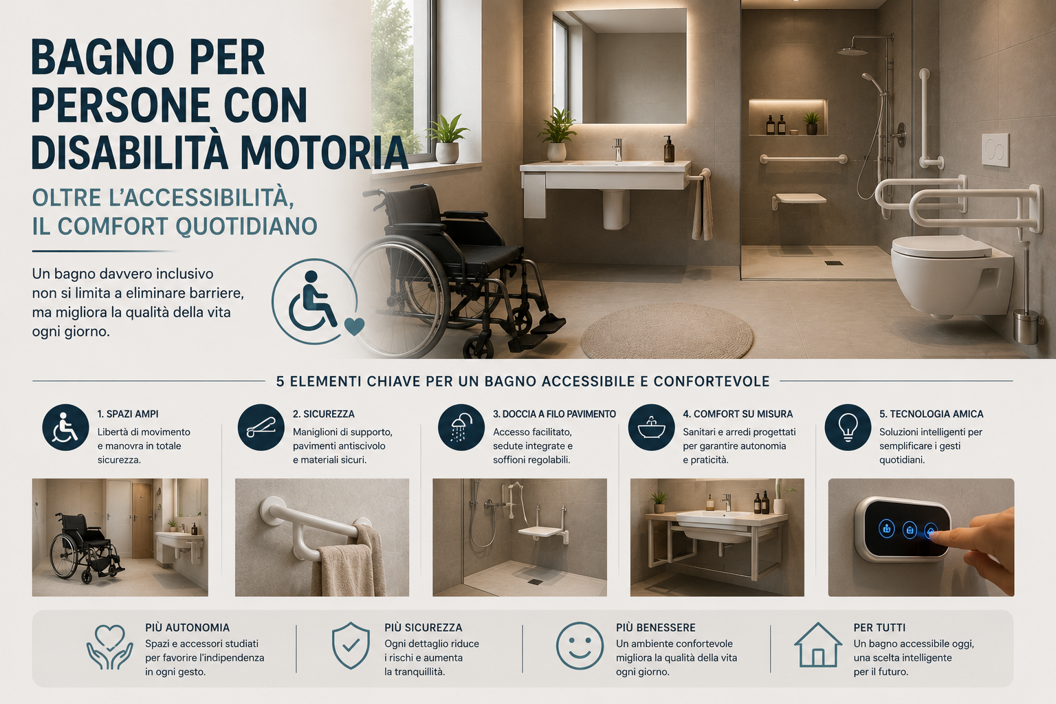 Bagno per persone con disabilità motoria: oltre l'accessibilità, il comfort quotidiano