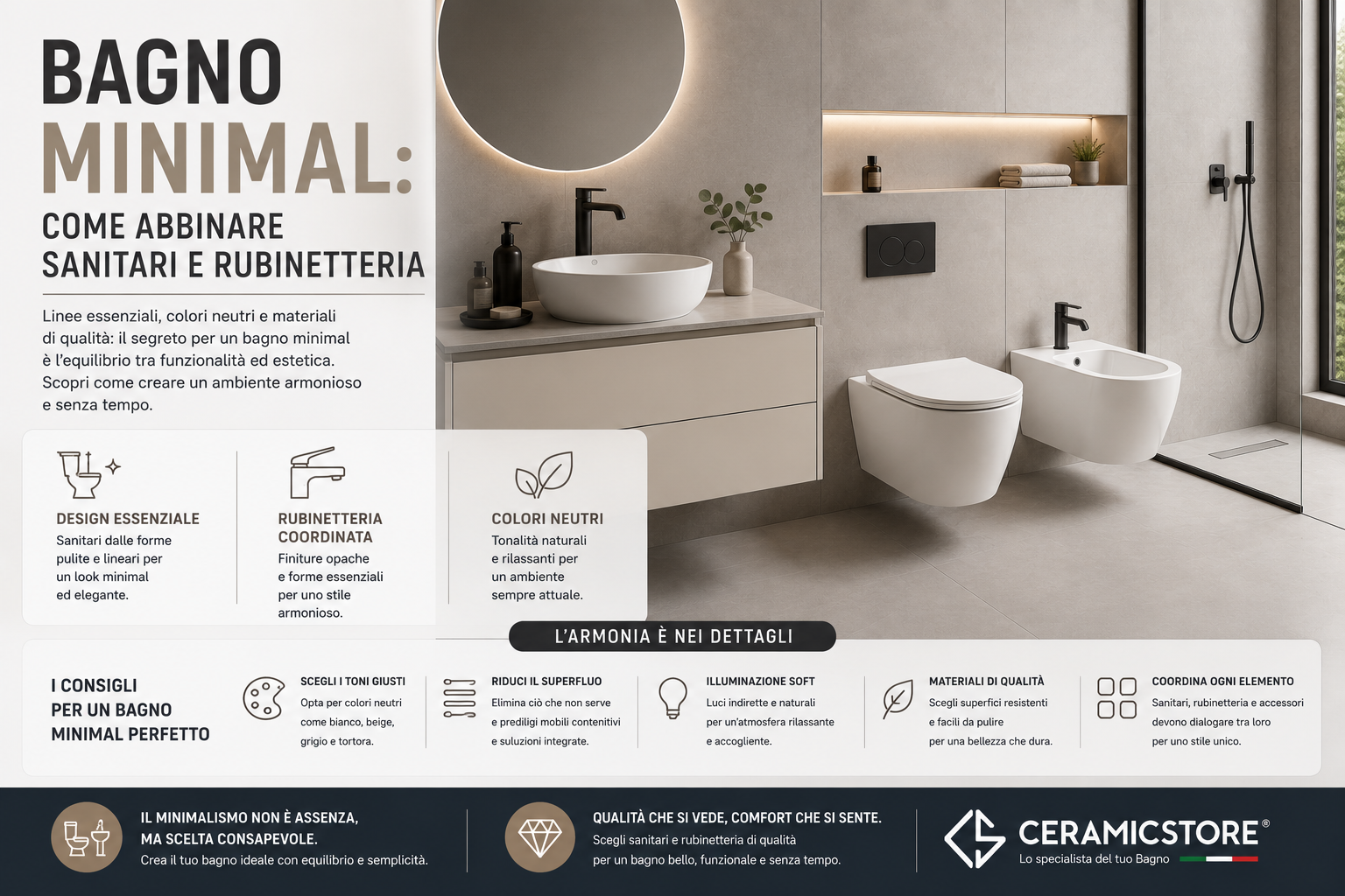 Bagno minimal: come abbinare sanitari e rubinetteria