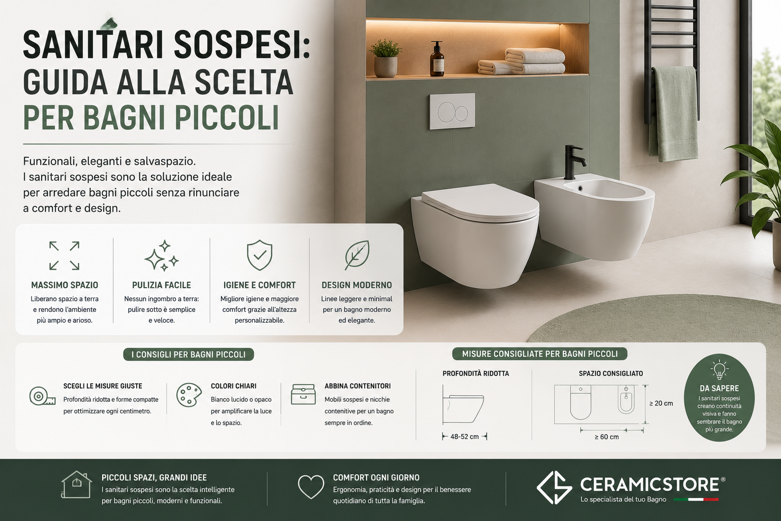 Sanitari sospesi: guida alla scelta per bagni piccoli