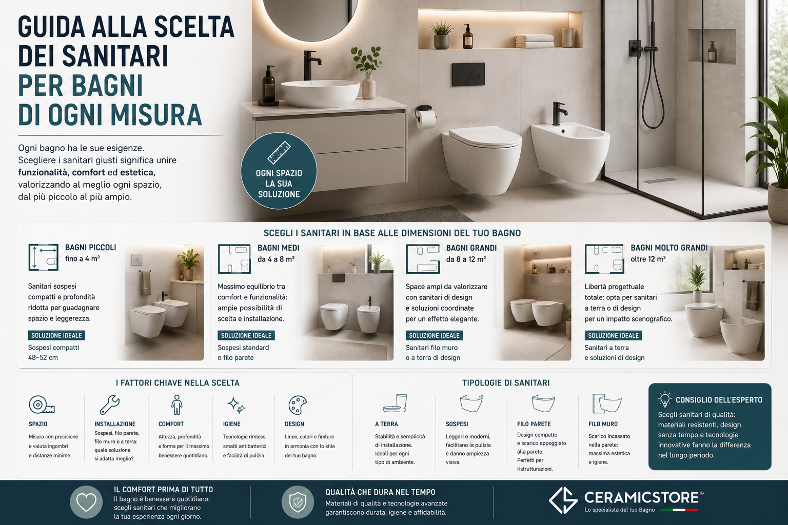 Guida alla scelta dei sanitari per bagni di ogni misura
