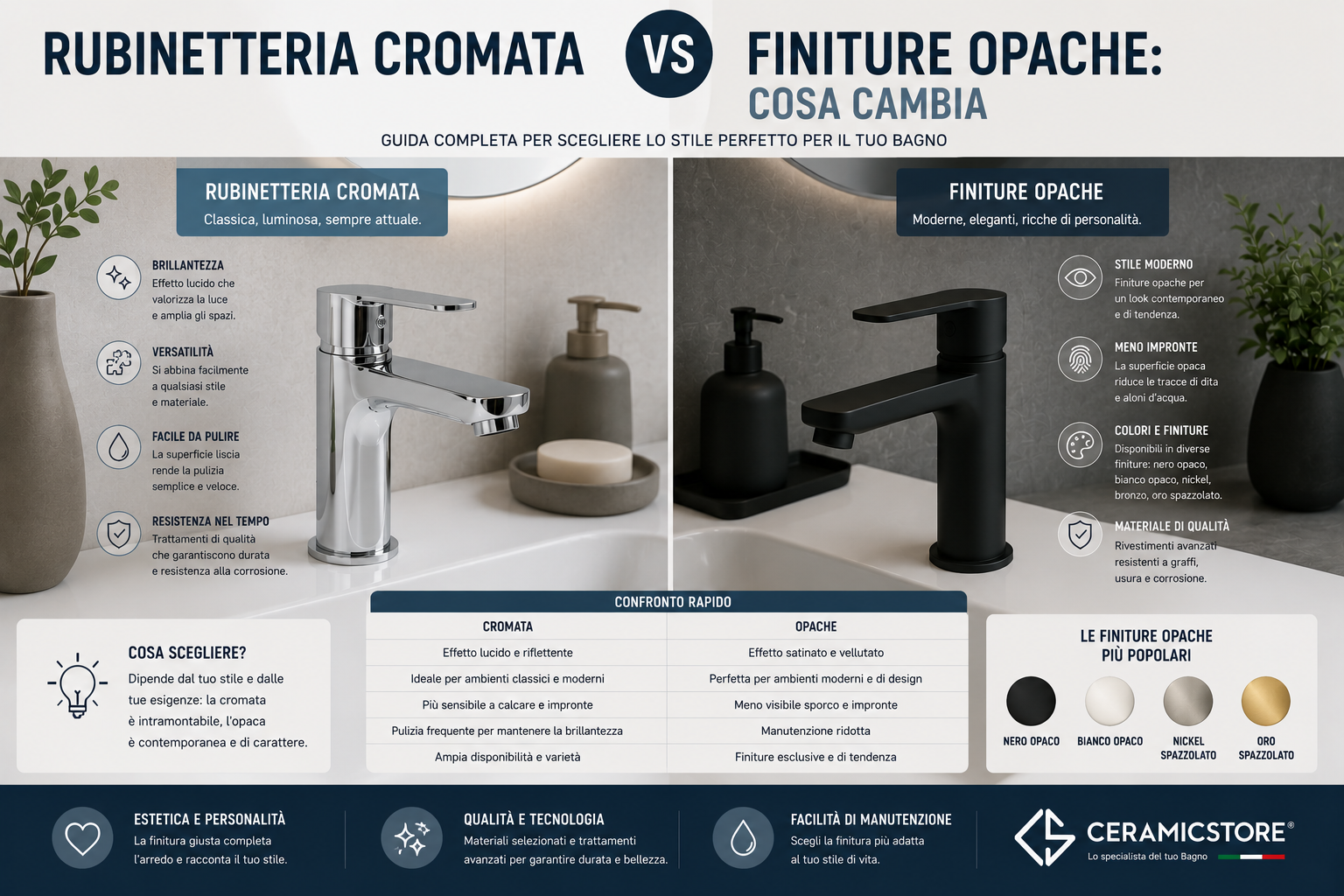 Rubinetteria cromata vs finiture opache: cosa cambia