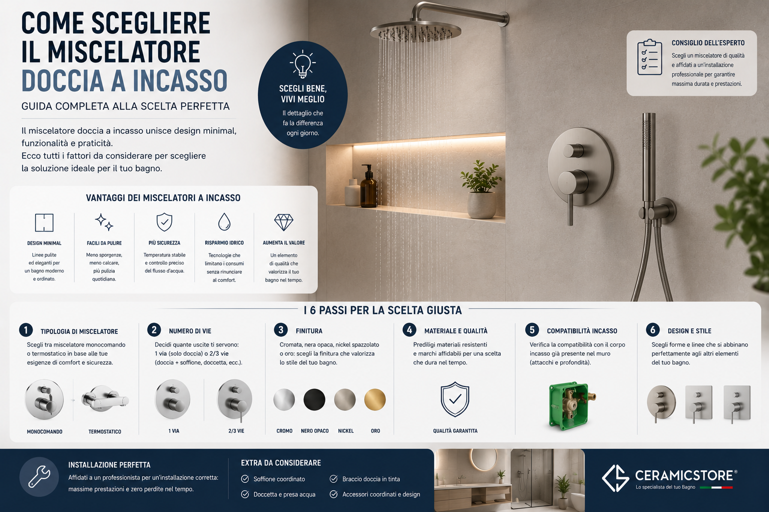 Come scegliere il miscelatore doccia a incasso