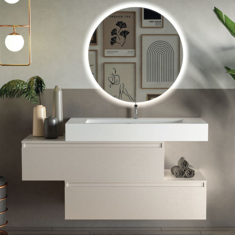 Mobile bagno sospeso Pont 100 cm – lavabo in marmoresina e specchio LED, Cashmere