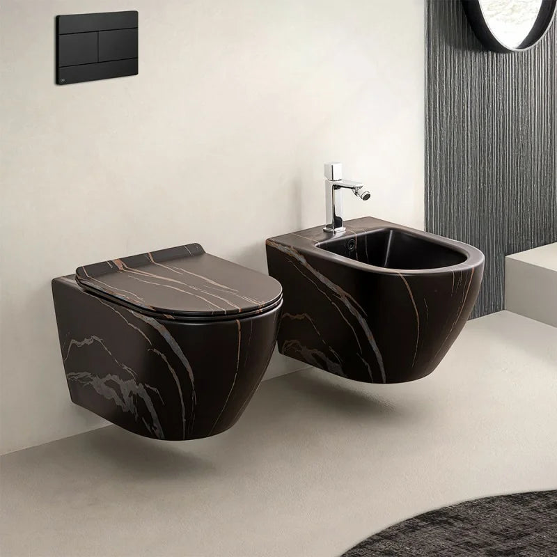 Sanitari sospesi rimless neri effetto marmo