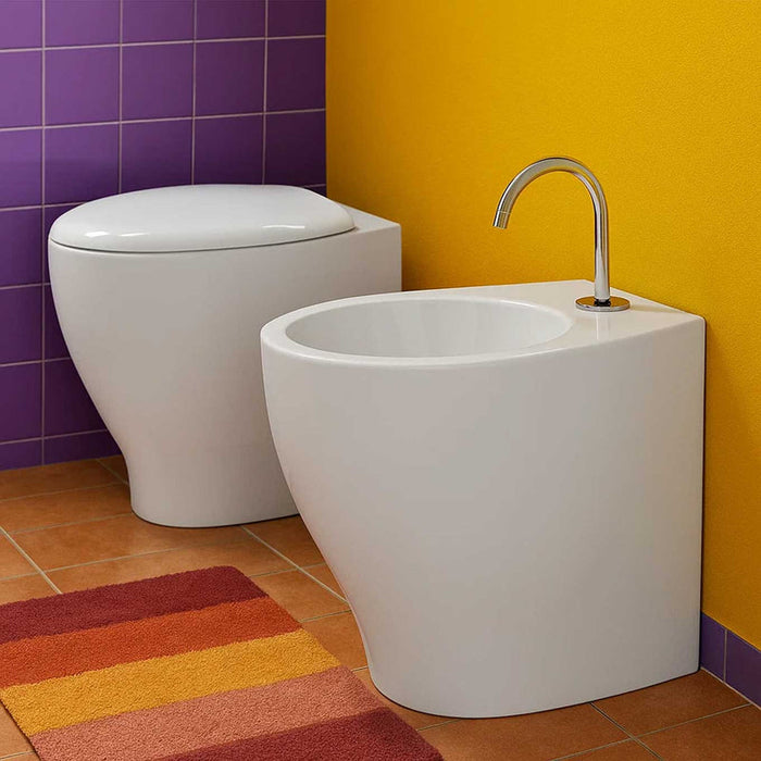 Sanitari filo muro Domus Falerii Mascalzone – WC, bidet e sedile a chiusura tradizionale