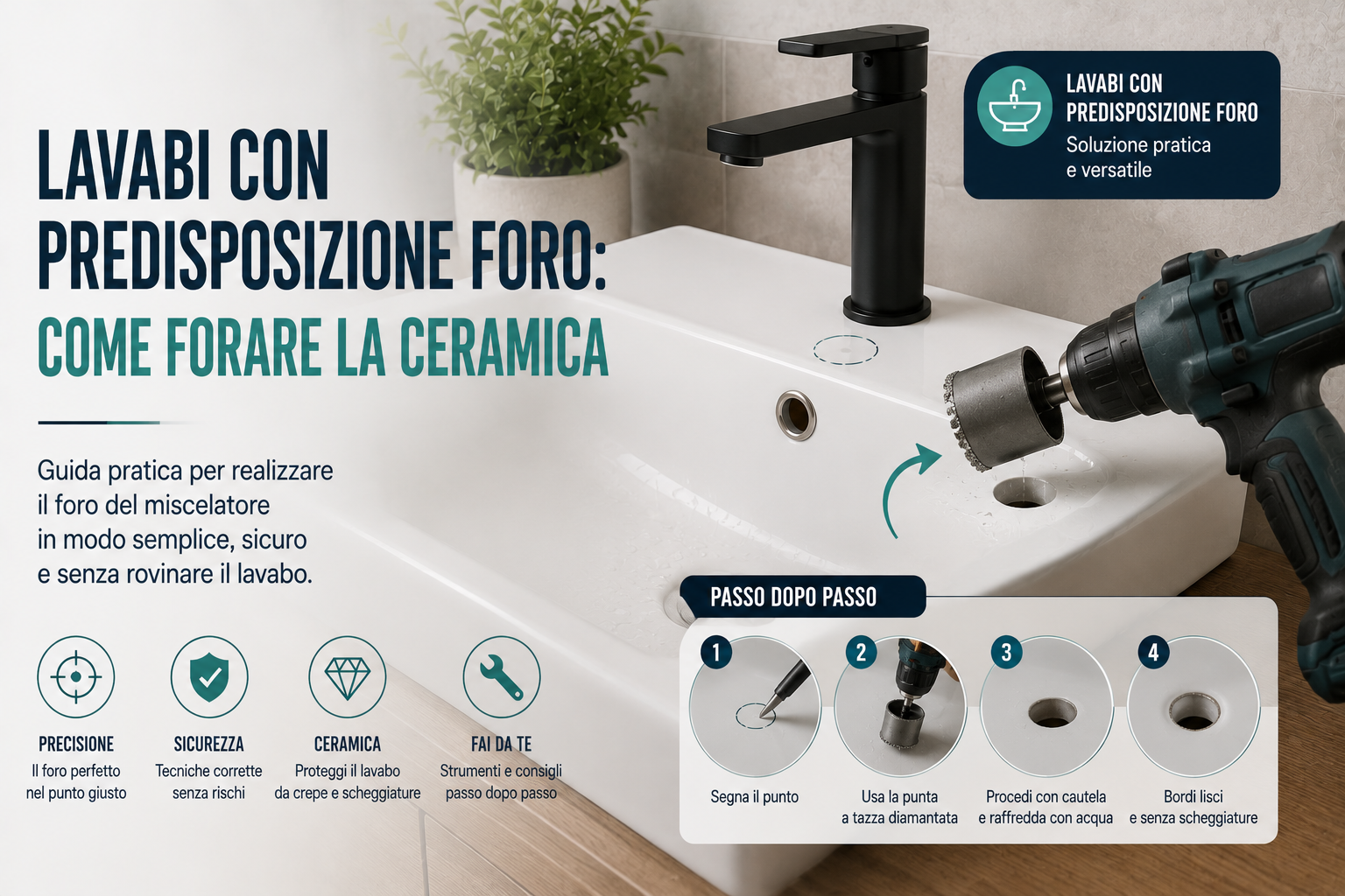 Lavabi con predisposizione foro: come forare la ceramica
