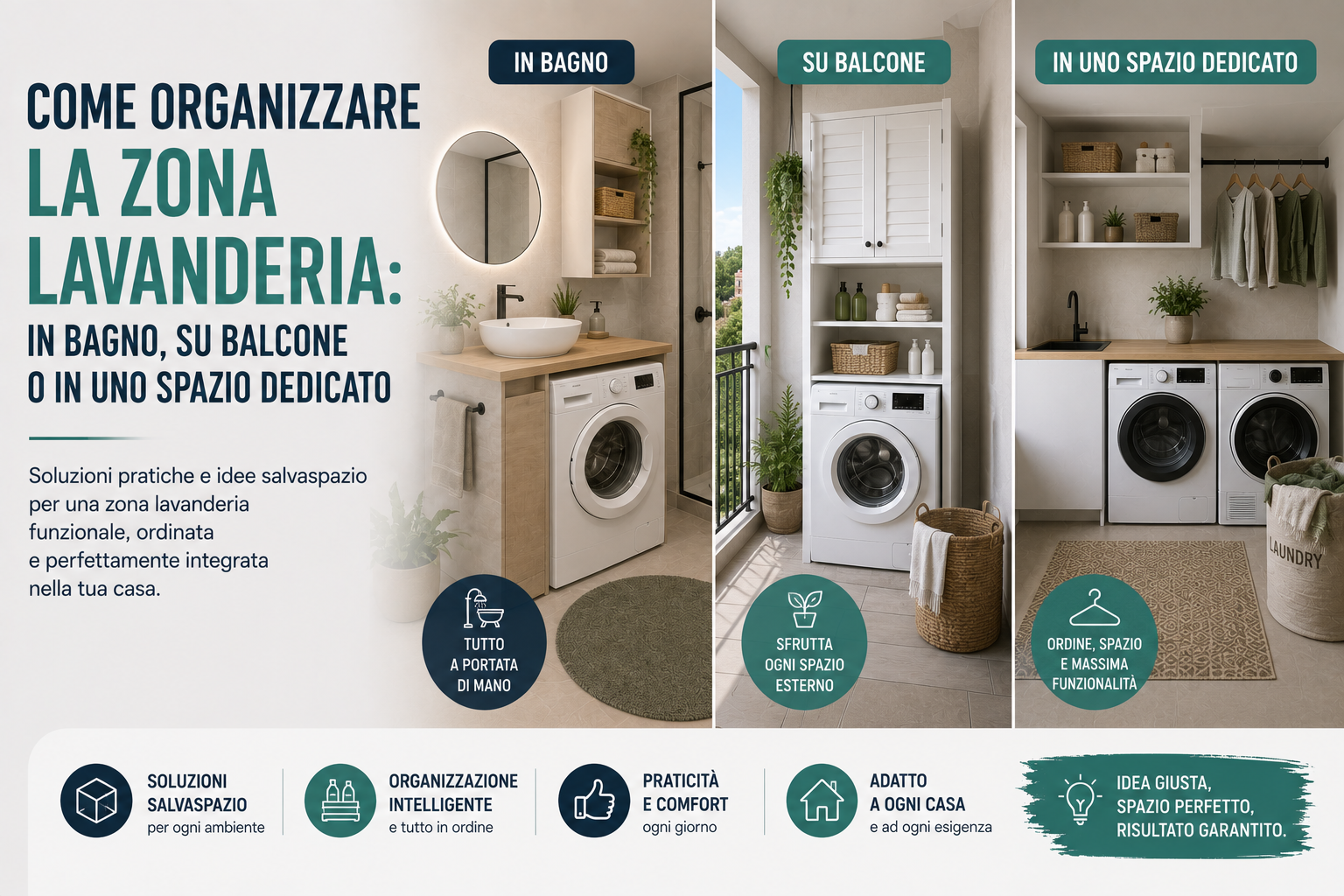 Come organizzare la zona lavanderia: in bagno, su balcone o in uno spazio dedicato