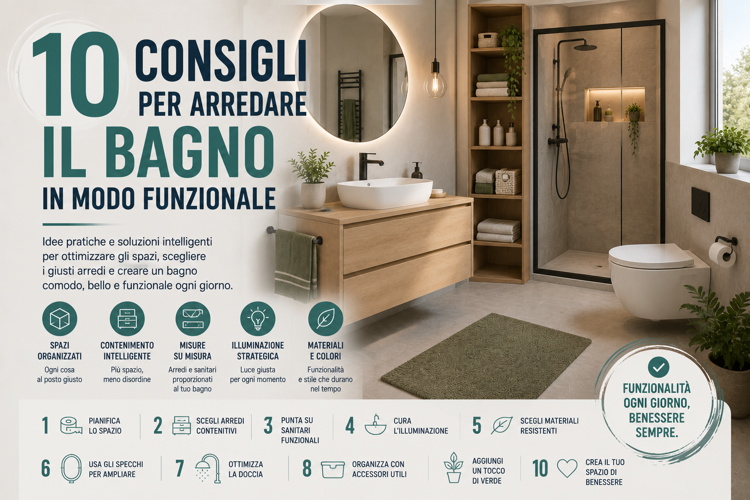 10 consigli per arredare il bagno in modo funzionale