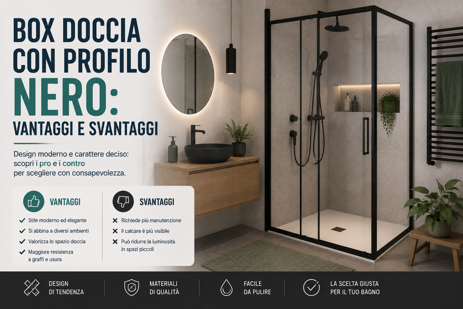 Box doccia con profilo nero: vantaggi e svantaggi